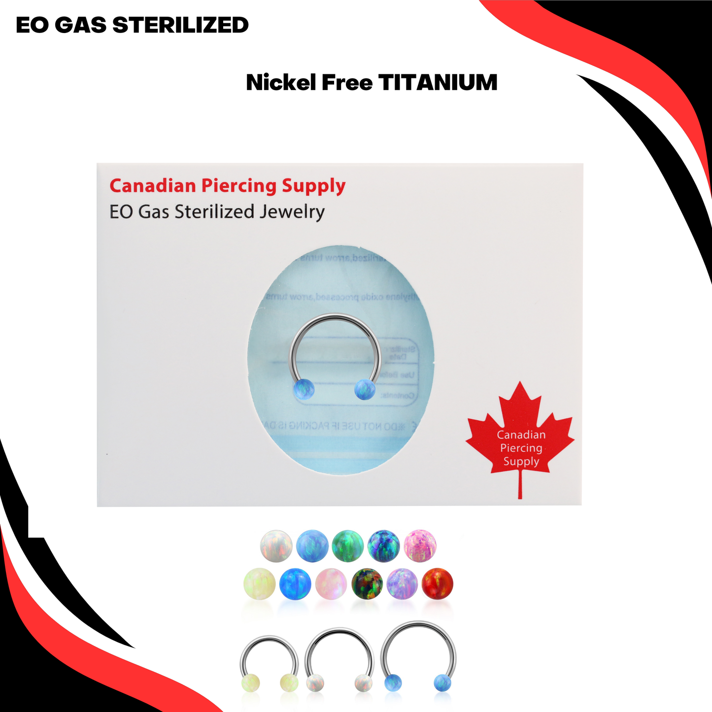 Pre-Sterilized Titanium Externally Threaded  Horseshoe w/ Opal Balls - CLEARANCE