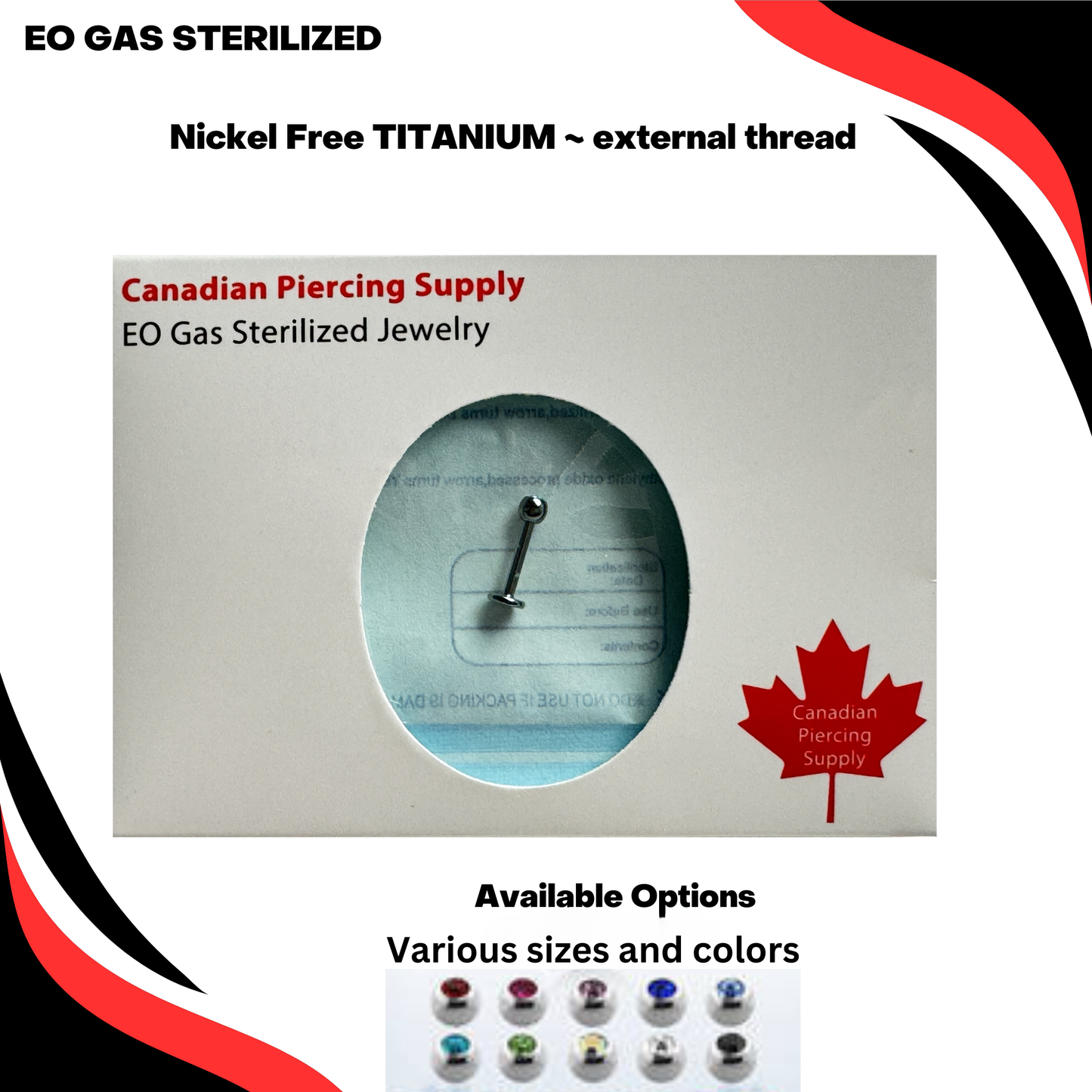Pre-Sterilized Titanium Externally Threaded Labrets w/ CZ Ball - CLEARANCE