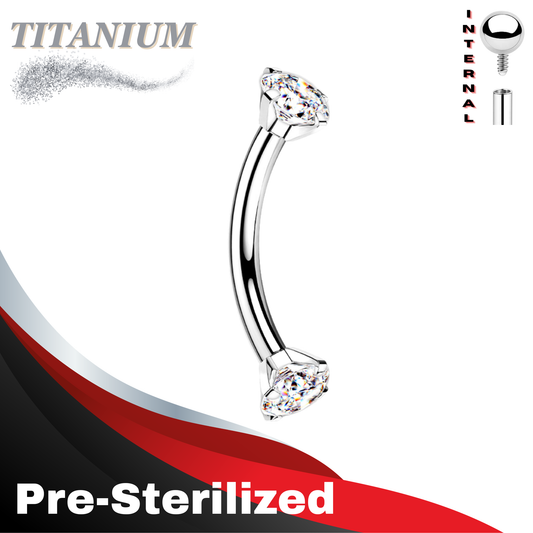 Pre-Sterilized Titanium Internally Threaded Curved Barbells w/ Prong Gem Ends
