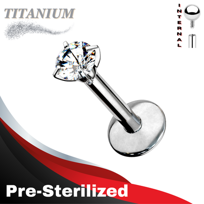 Pre-Sterilized Titanium Internally Threaded Labret w/ Prong Set CZ (4mm base)