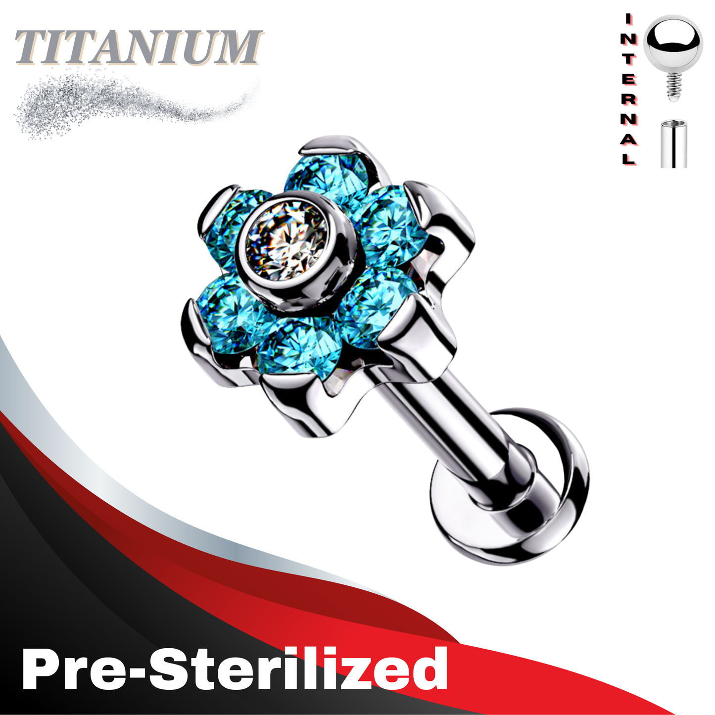 Pre-Sterilized Titanium Internally Threaded Labret w/ CZ Flower