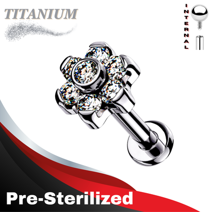 Pre-Sterilized Titanium Internally Threaded Labret w/ CZ Flower