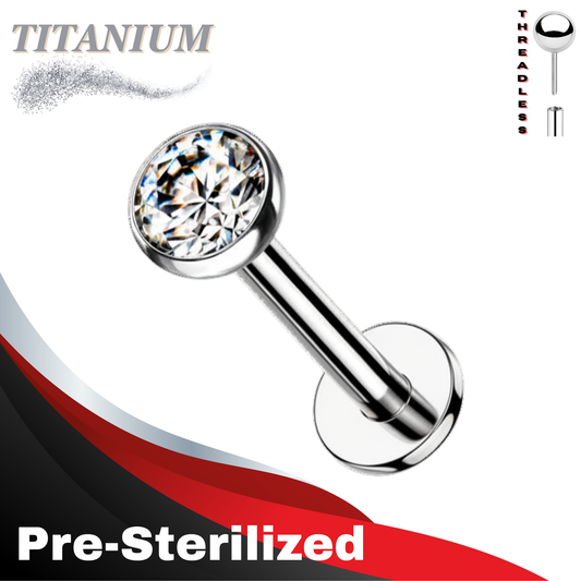 Pre-Sterilized Titanium Threadless Bezel Set Top CZ Labret Combo (4mm Base)