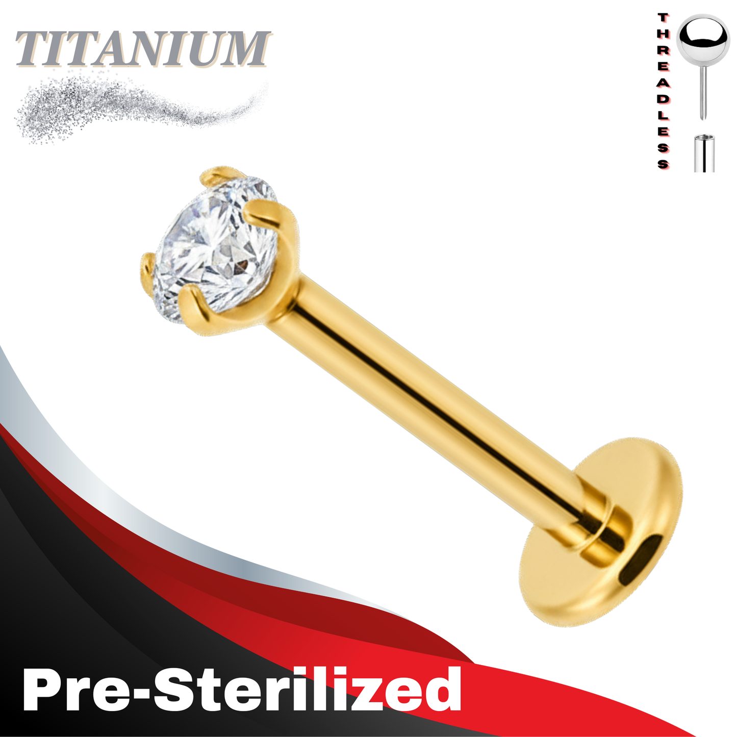 Lovisa - Pre-Sterilized Titanium Threadless Prong 2pc Labret for Ears