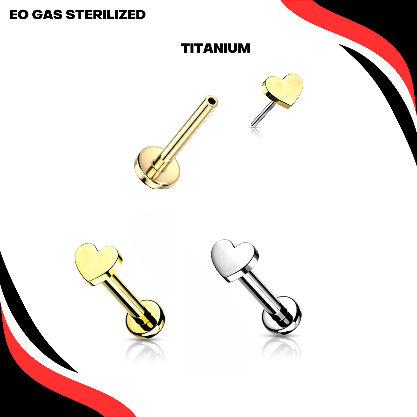 Pre-Sterilized Titanium Threadless 4mm Heart Labret Combo