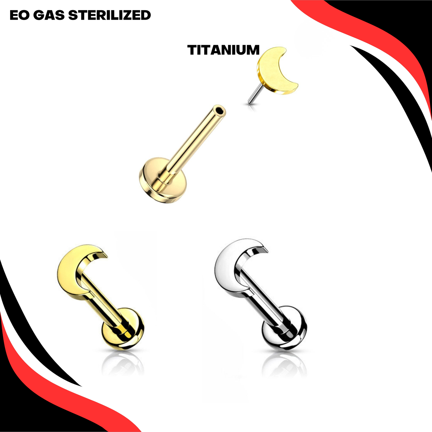 Pre-Sterilized Titanium Threadless 4mm Moon Labret Combo