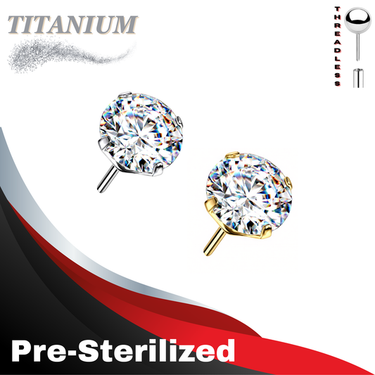 Pre-Sterilized Titanium Threadless Zircon Prong Gem (Top Only)