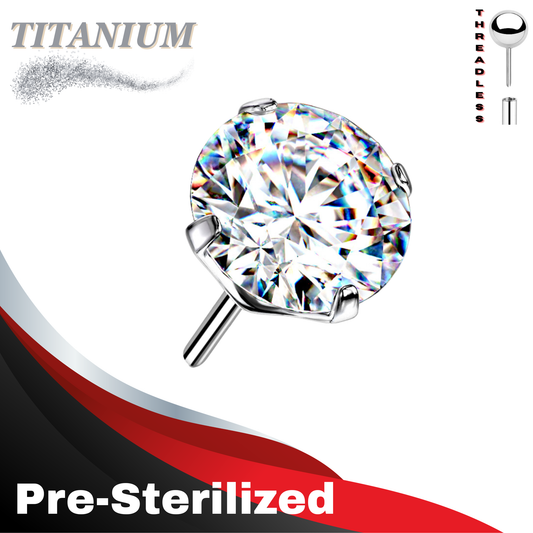 Pre-Sterilized Titanium Threadless Zircon Prong Gem (Top Only)