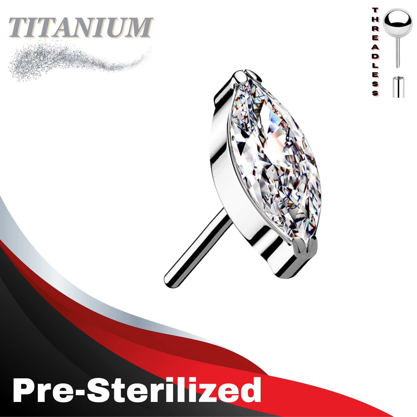 Lovisa - Pre-Sterilized Titanium Threadless Single Marquise CZ (Top Only)