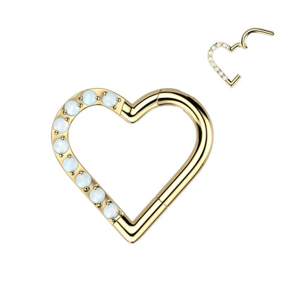 Titanium Hinged Half Paved Heart Ring w/ Gems