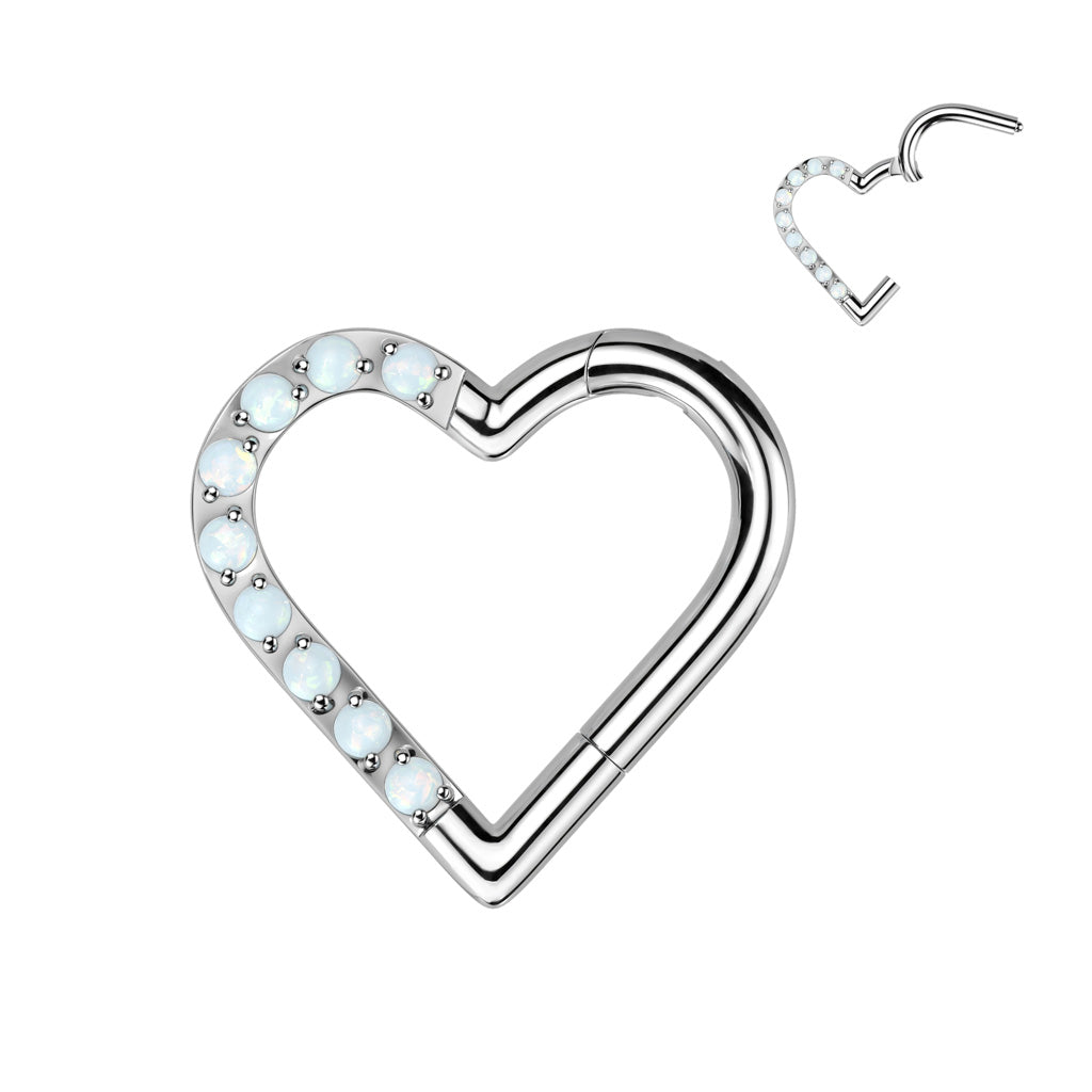 Titanium Hinged Half Paved Heart Ring w/ Gems