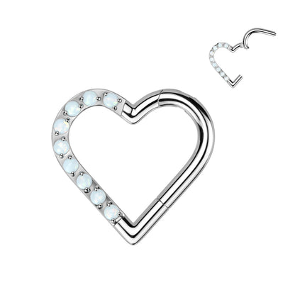 Titanium Hinged Half Paved Heart Ring w/ Gems
