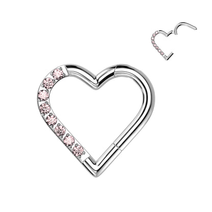 Titanium Hinged Half Paved Heart Ring w/ Gems