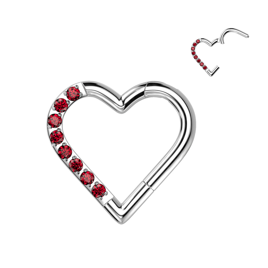 Titanium Hinged Half Paved Heart Ring w/ Gems