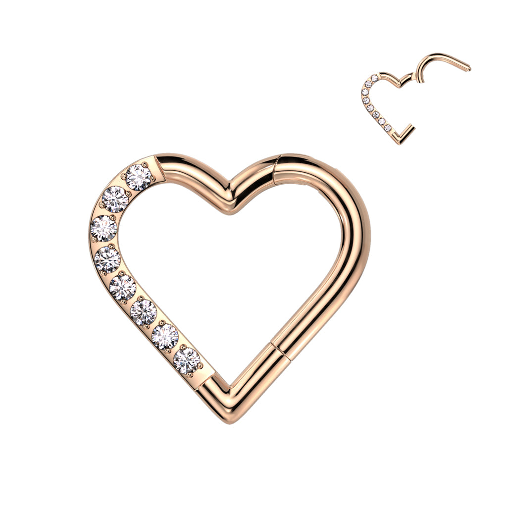 Titanium Hinged Half Paved Heart Ring w/ Gems