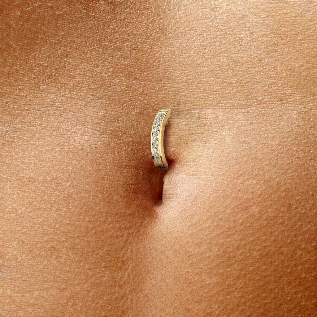 Titanium Hinged Belly Ring Wide Band with CNC Set CZ's