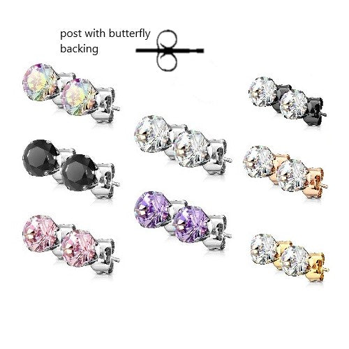 Surgical Steel Round CZ Prong Earrings