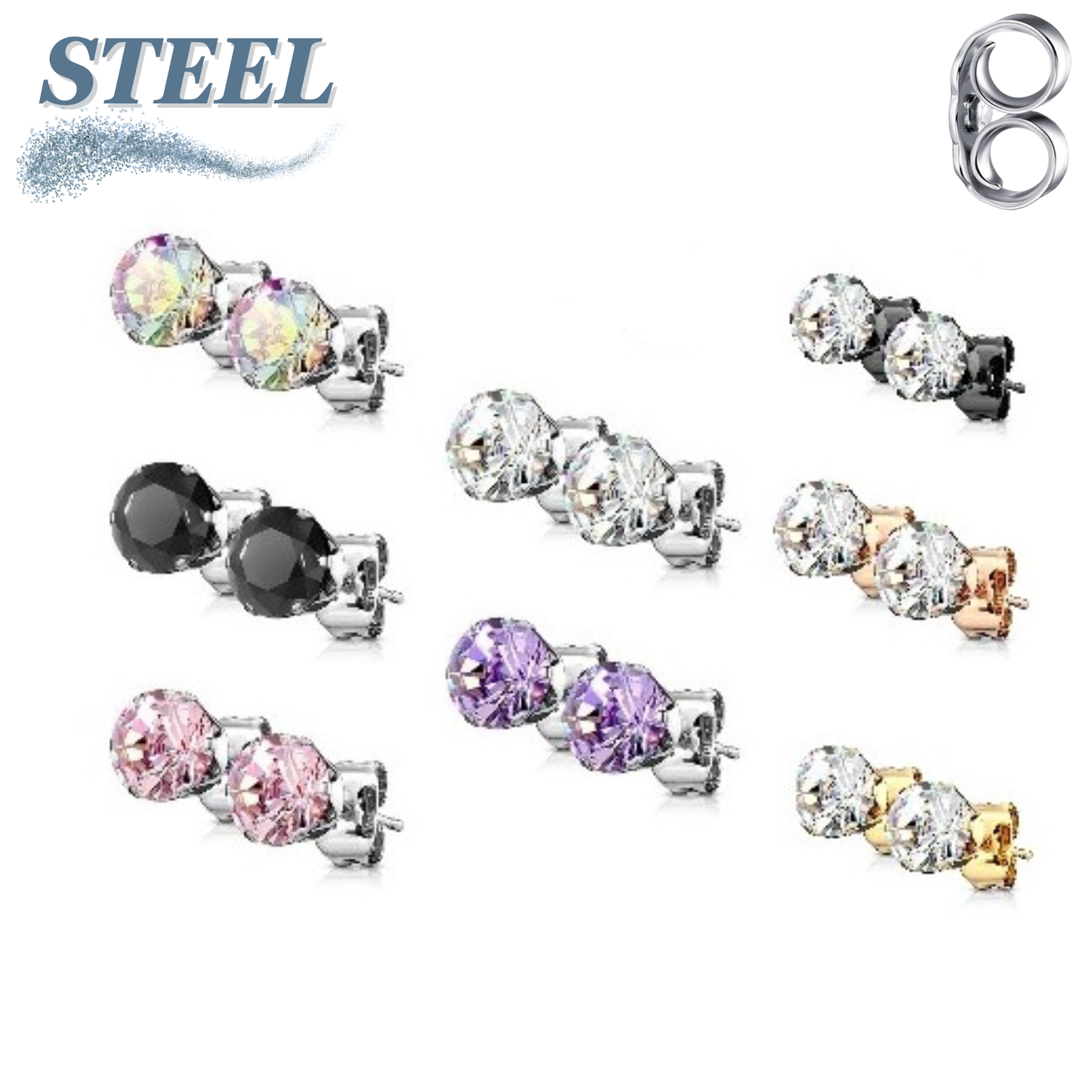 Surgical Steel Round CZ Prong Earrings