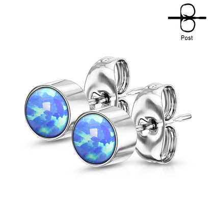 Surgical Steel Opal Bezel Set CZ Earrings  (CLEARANCE)