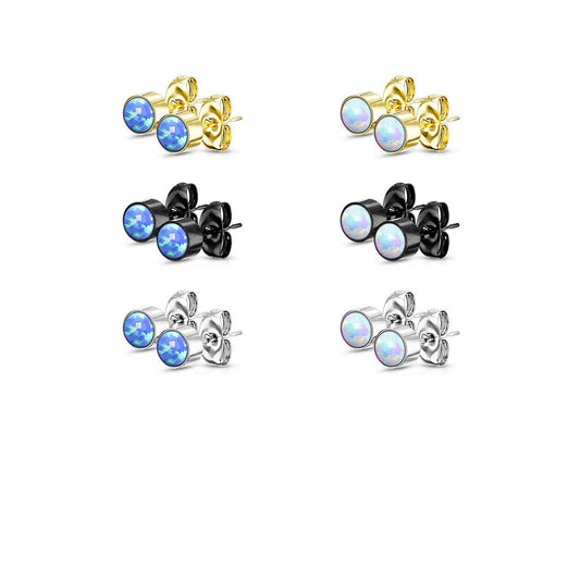 Surgical Steel Opal Bezel Set CZ Earrings ~ CLEARANCE