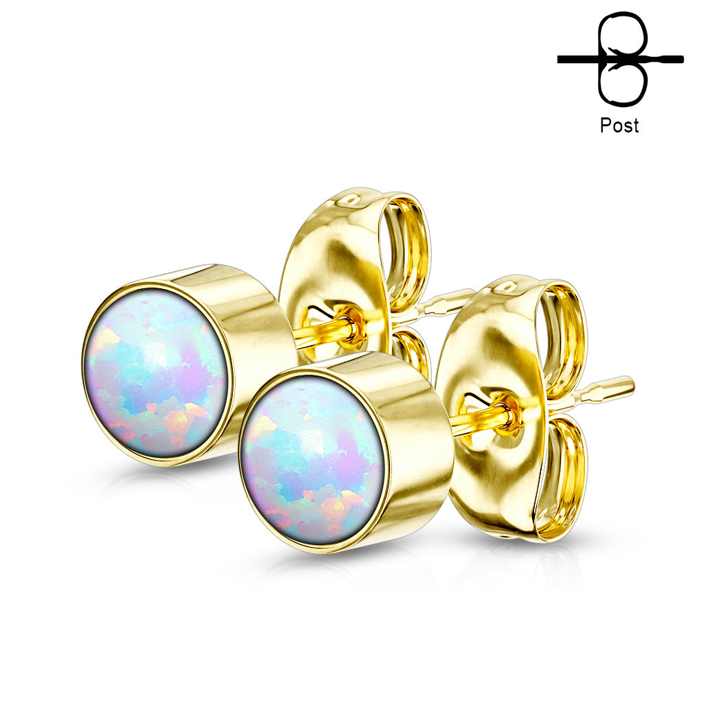 Surgical Steel Opal Bezel Set CZ Earrings  (CLEARANCE)