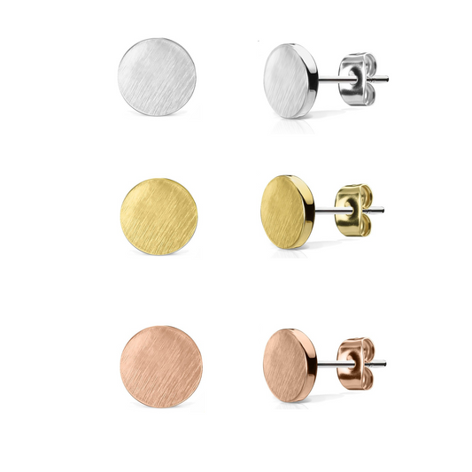 Brushed Finish Plain Circle Surgical Steel Earrings