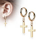 Surgical Steel Hinged Hoop Earrings with Cross Dangle