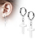 Surgical Steel Hinged Hoop Earrings with Cross Dangle