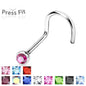 Surgical Steel Corkscrew Nostril with Press Fit Gem Ball Top