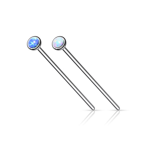 Surgical Steel Nostril Fishtail with Bezel Set Opal Ball