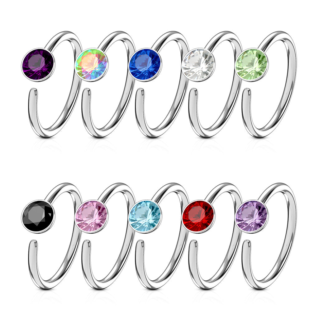 Surgical Steel Annealed Single Gem End Nostril Ring