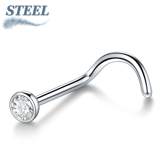 Surgical Steel Nostril Screws 7mm 18G for Piercing w/ 2mm Flat Bezel Crystal Top
