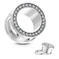 Surgical Steel Plug, CZ Lined Rim Screw Fit Flesh Tunnel