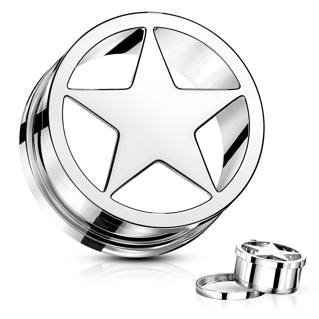 Surgical Steel Plug Hollow Star Screw Fit Tunnel