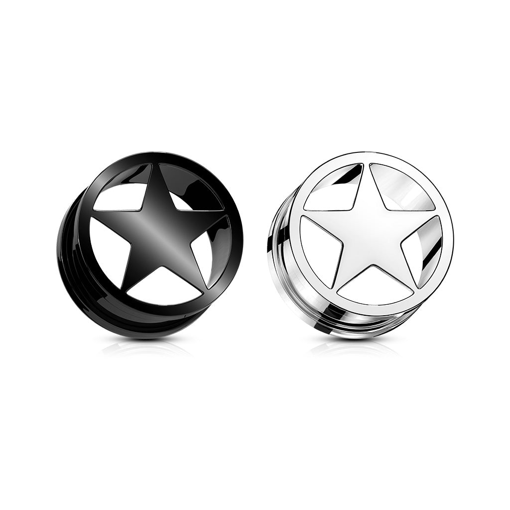 Surgical Steel Plug Hollow Star Screw Fit Tunnel