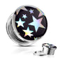 Surgical Steel Plug, Screw Fit Tunnel w/ Stars Hologram Front