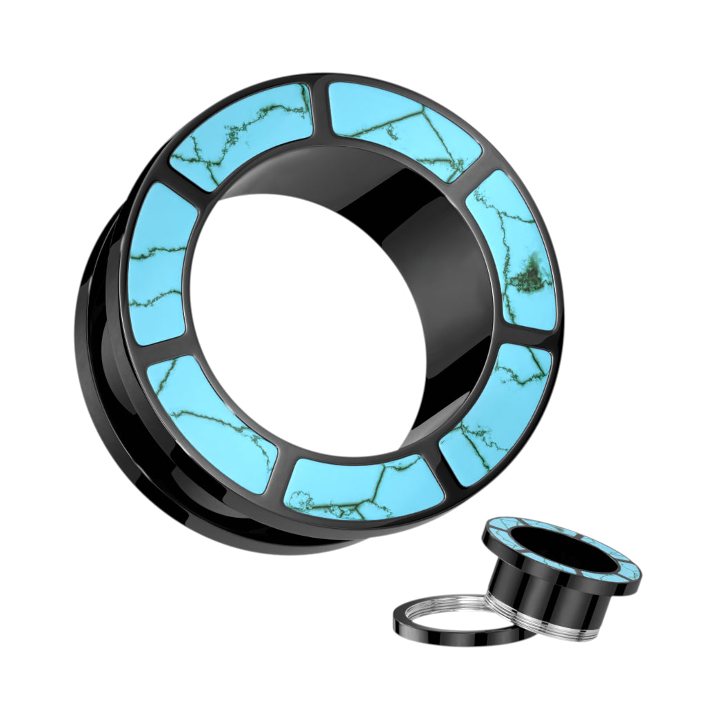 Surgical Steel Plug, Turquoise Rimmed Black Screw Fit Tunnel
