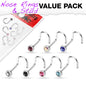 Surgical Steel Corkscrew Nostril w/ Press Fit Gem 7pc Set