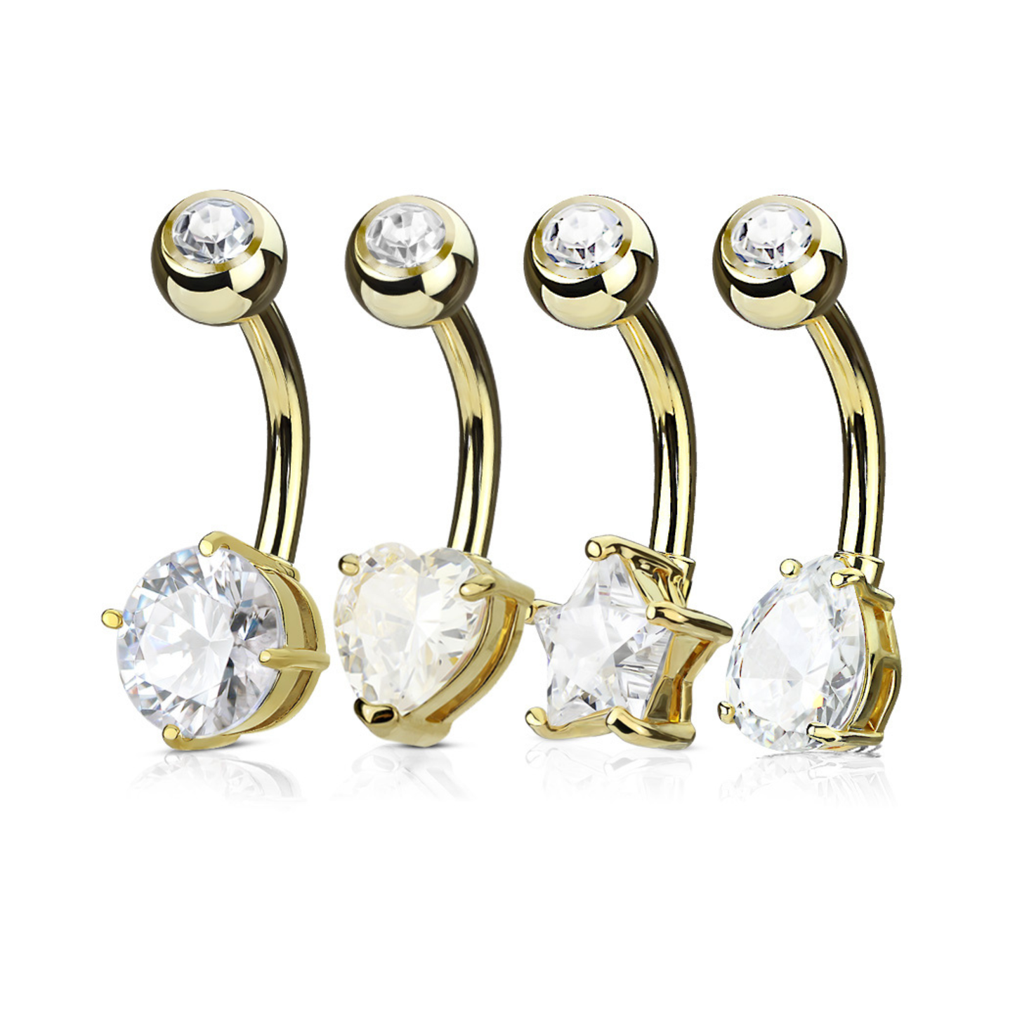 Surgical Steel/Brass Externally Threaded Belly Bananas in 4 Shapes - 4pc Set