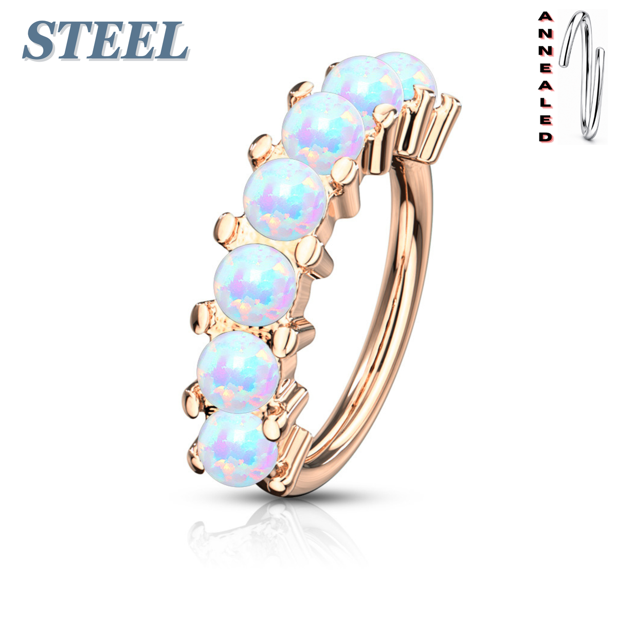 Surgical Steel Annealed 7 Opal Lined 8mm Ring (CLEARANCE)