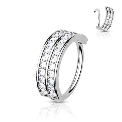 Surgical Steel Annealed CZ Double Lined Half Circle 8mm Rings (CLEARANCE)