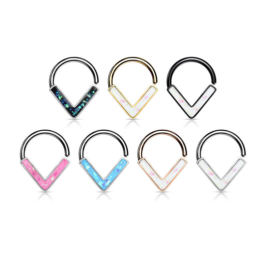 Surgical Steel Annealed Opal Glitter Chevron