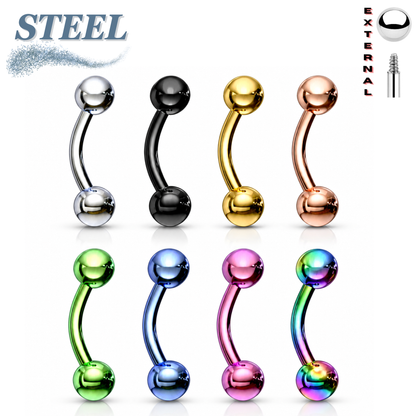 Surgical Steel Externally Threaded Curved Barbells (Ion Plated)