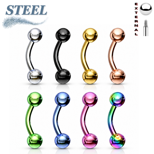 Surgical Steel Externally Threaded Curved Barbells (Ion Plated)