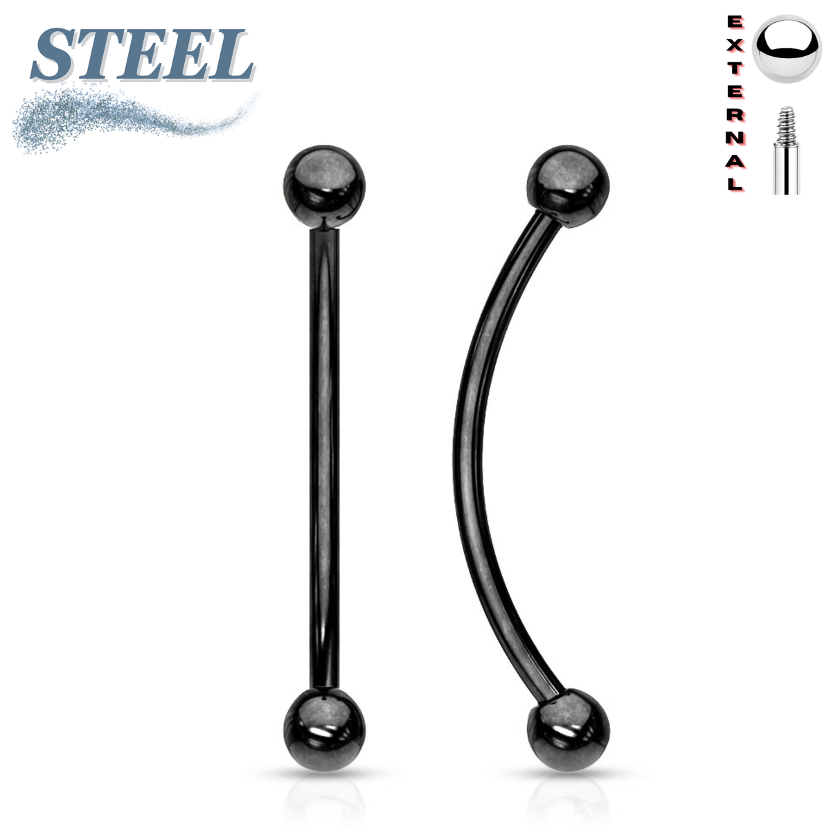 Surgical Steel Externally Threaded Curved Barbells (PVD Plated)