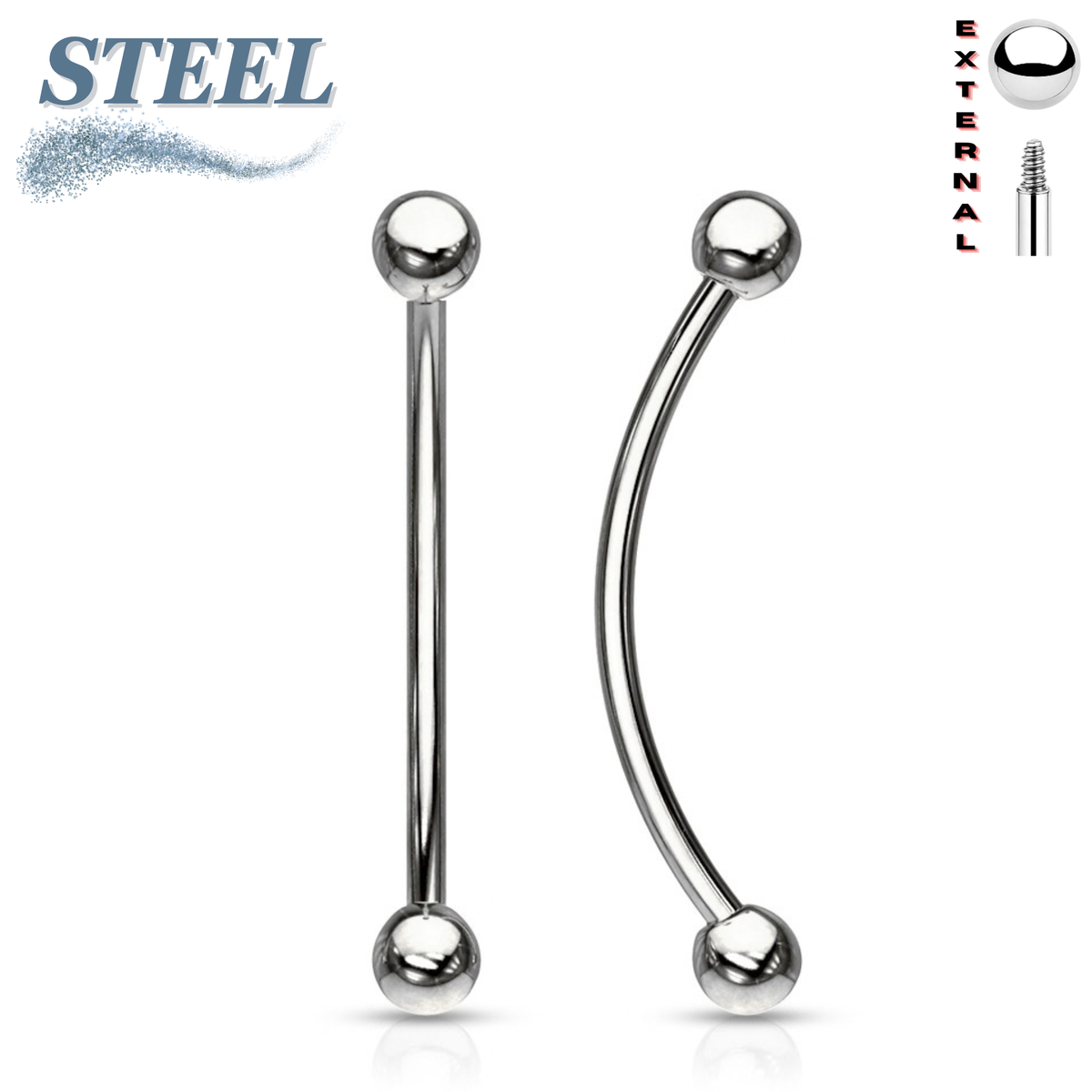 Surgical Steel Externally Threaded Curved Barbells (PVD Plated)