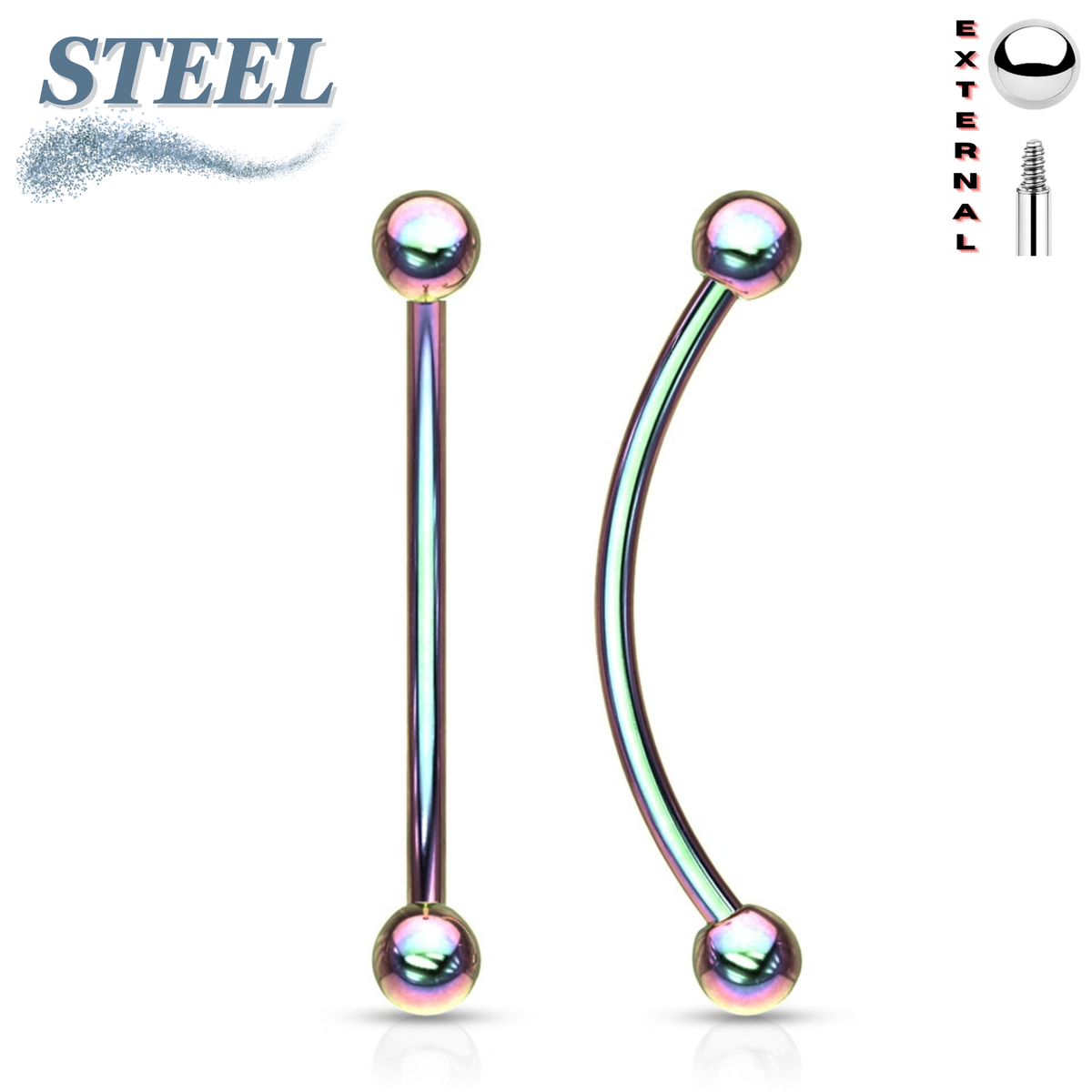 Surgical Steel Externally Threaded Curved Barbells (PVD Plated)