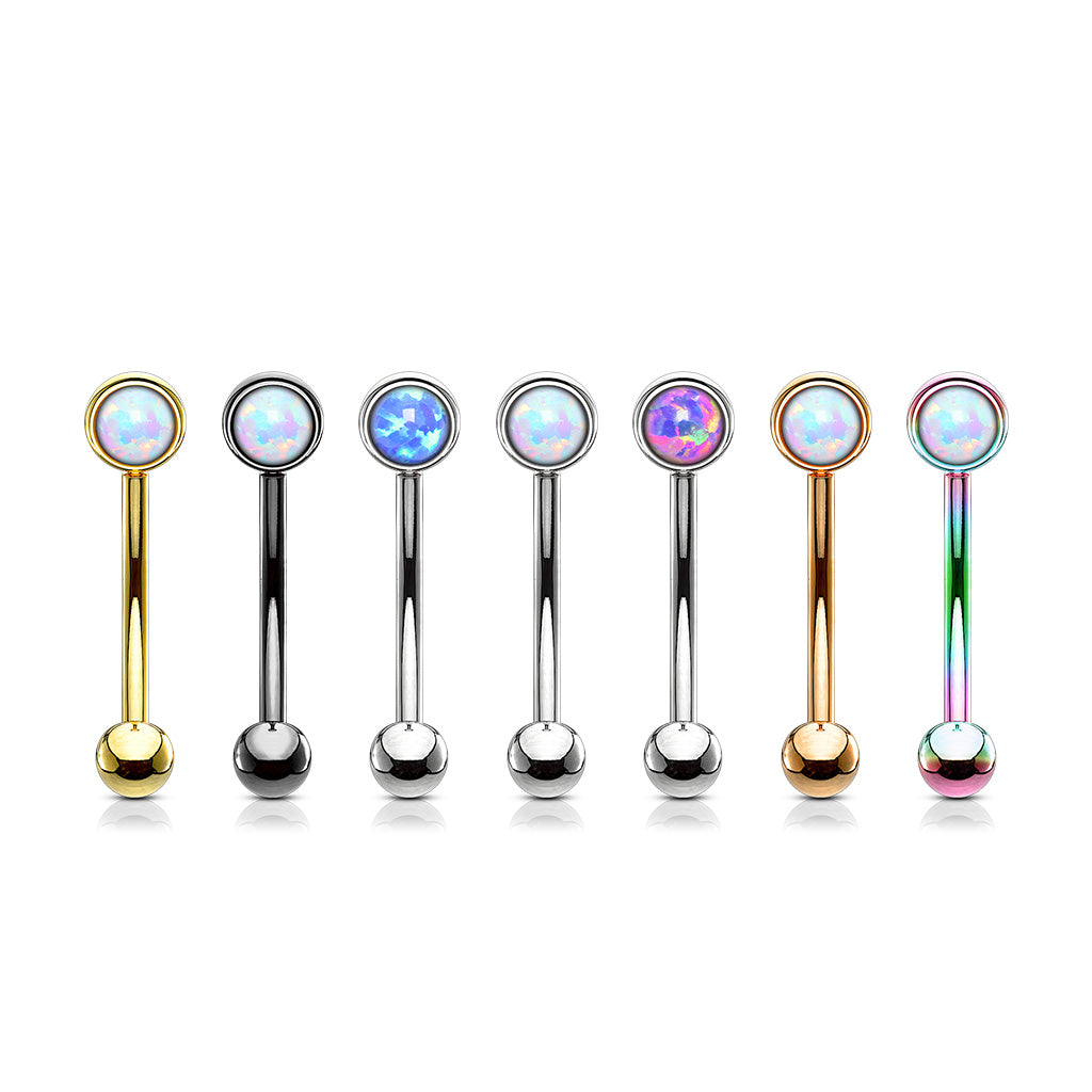 Flat Set Externally Threaded Opal Curved Barbell in Surgical Steel