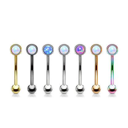 Flat Set Externally Threaded Opal Curved Barbell in Surgical Steel