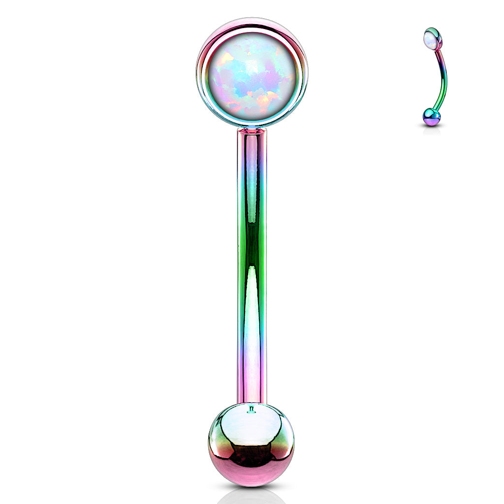 Flat Set Externally Threaded Opal Curved Barbell in Surgical Steel